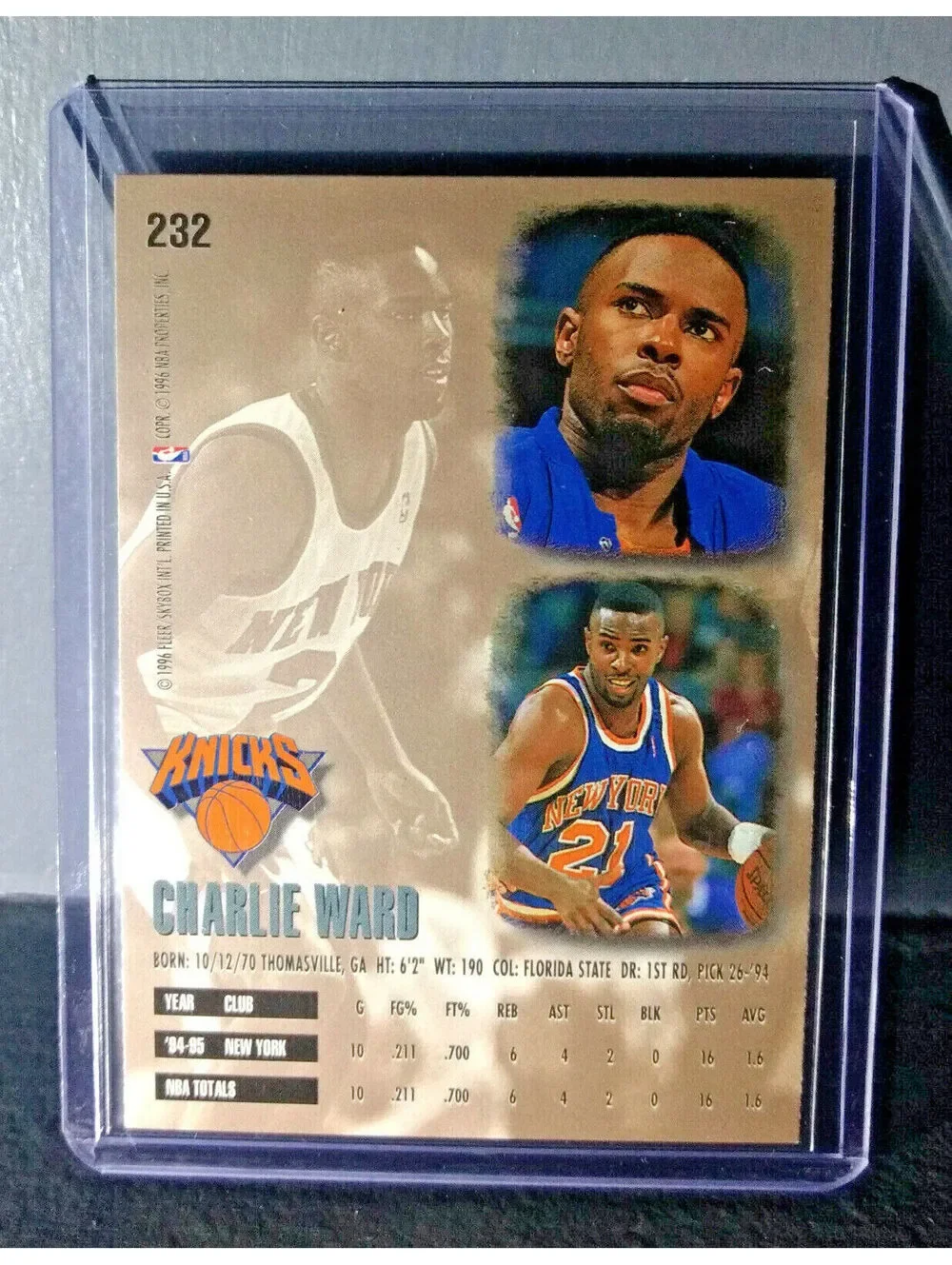 1995-96 Charlie Ward Fleer Ultra #232 Basketball Card